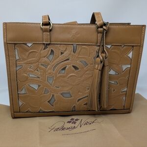Women's Patricia Nash Gianella Leather & Mesh Cavo Cut Out Hazelnut Tote Bag
